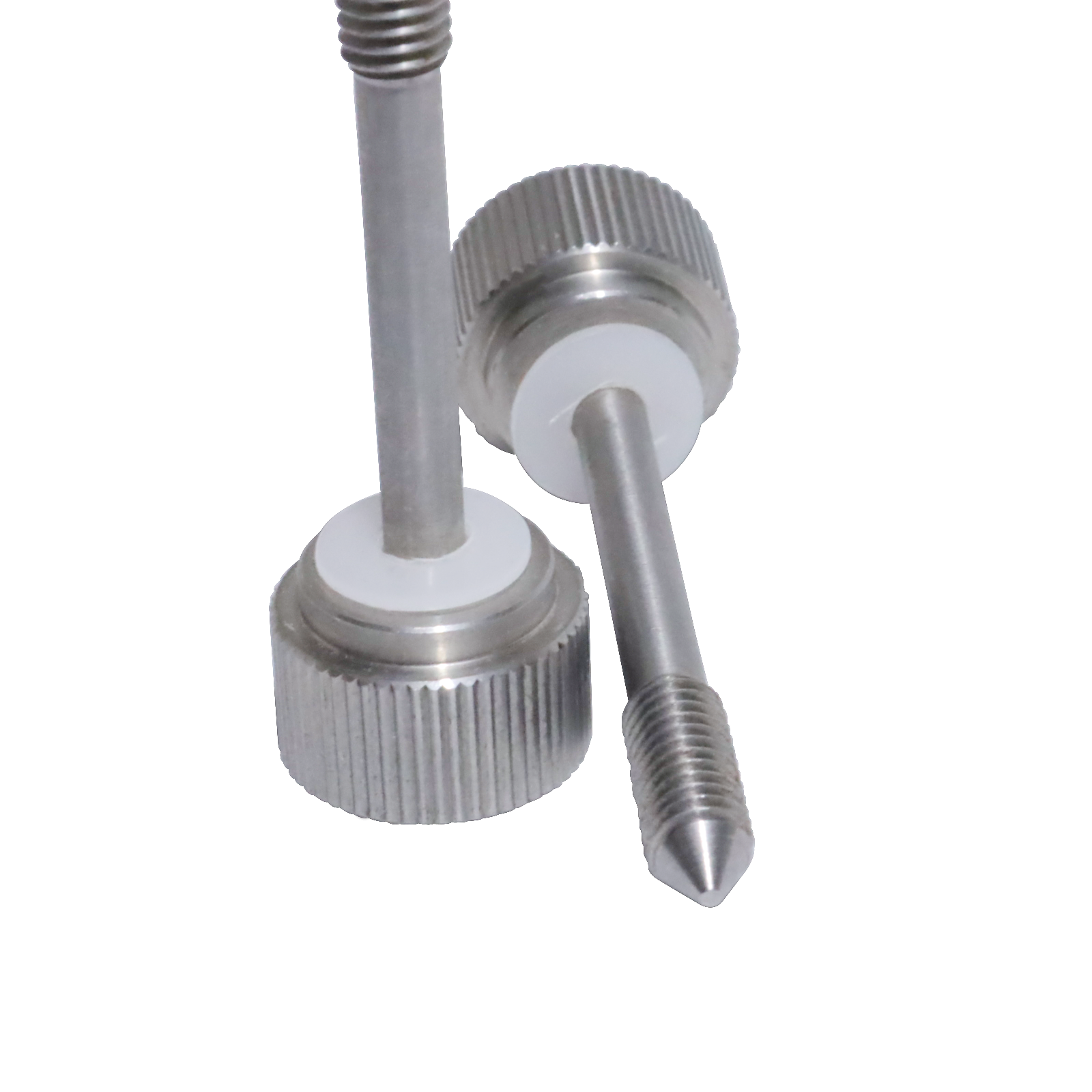 Step fastening adjustment hand twist screws. Mechanical equipment can be hand tightened fastening parts/screw connection metal accessories/stainless steel fastening screws/hand twisting knurled method/hand twisting knurled anti-loosening screws.