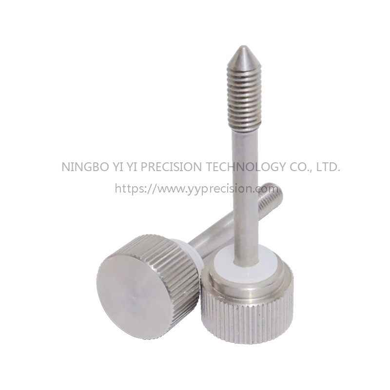 Step fastening adjustment hand twist screws. Mechanical equipment can be hand tightened fastening parts/screw connection metal accessories/stainless steel fastening screws/hand twisting knurled method/hand twisting knurled anti-loosening screws.