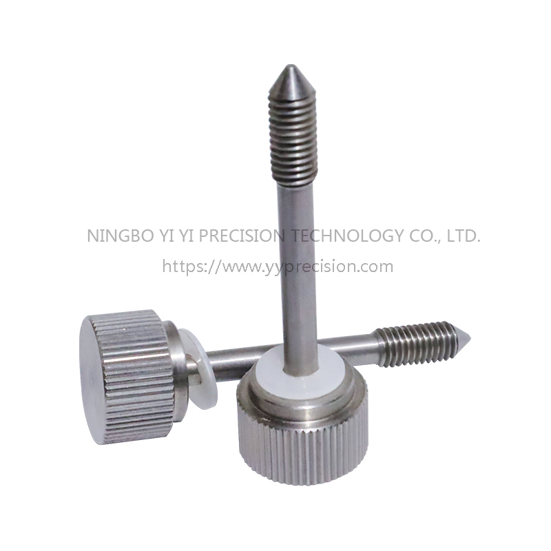 Step fastening adjustment hand twist screws. Mechanical equipment can be hand tightened fastening parts/screw connection metal accessories/stainless steel fastening screws/hand twisting knurled method/hand twisting knurled anti-loosening screws.